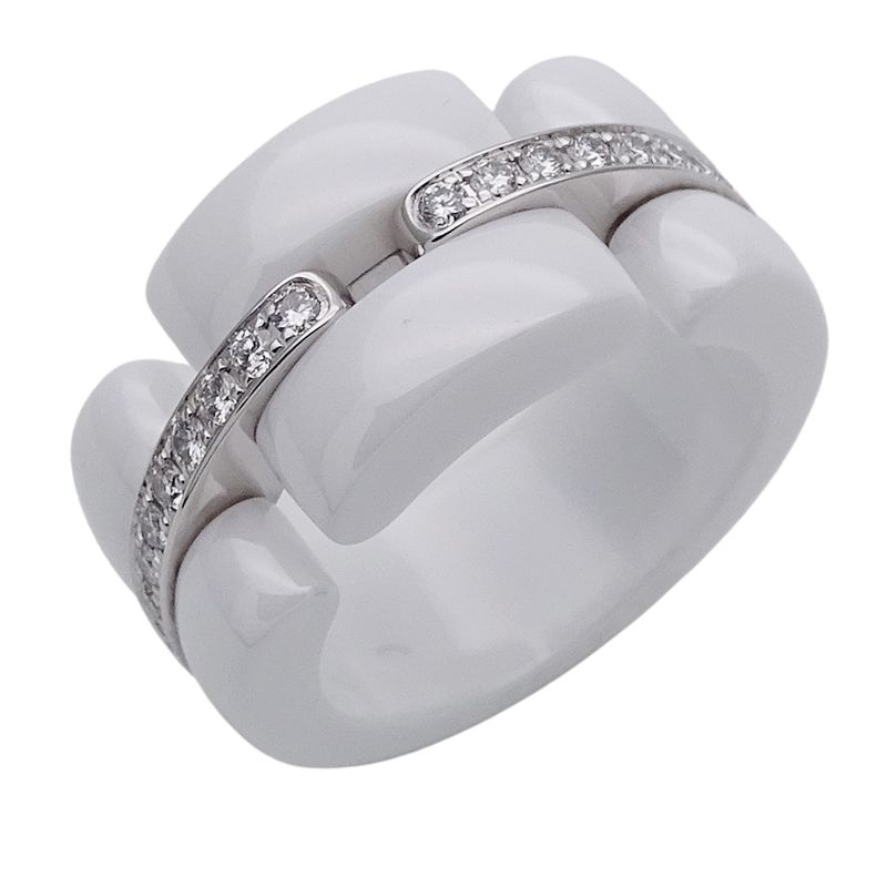 Chanel Ring Ladies Brand Ring White Ceramic 750wg Diamond Ultra White #48