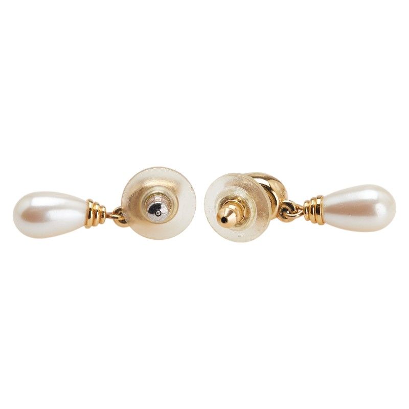 Dior Rhinestone Earrings Swing Teardrop Gold Plated Faux Pearl Women's Dior