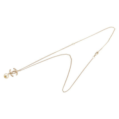 Chanel Coco Mark Pendant Necklace Gold Plated Faux Pearl Rhinestone Ladies