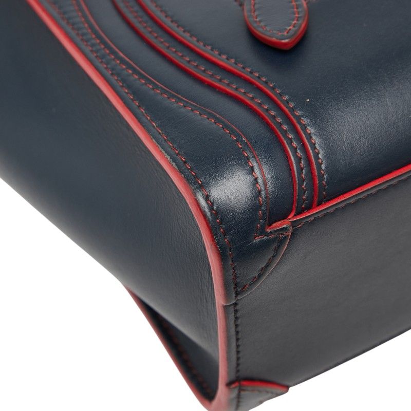 Celine Luggage Nano Shopper Navy Red Leather Women's Celine