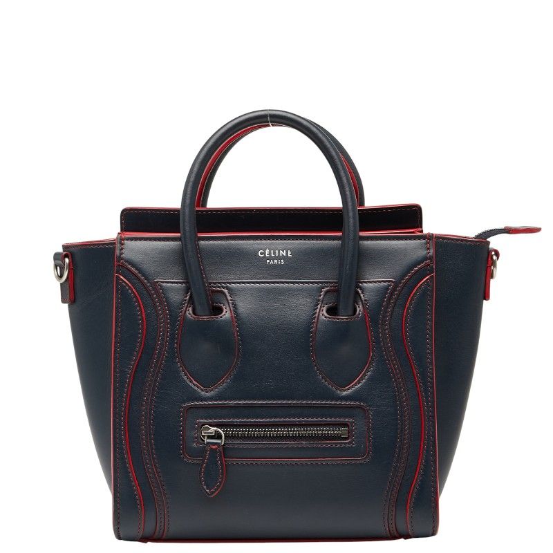 Celine Luggage Nano Shopper Navy Red Leather Women's Celine