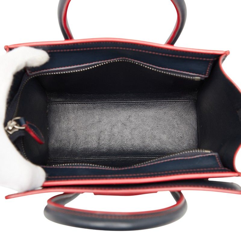 Celine Luggage Nano Shopper Navy Red Leather Women's Celine