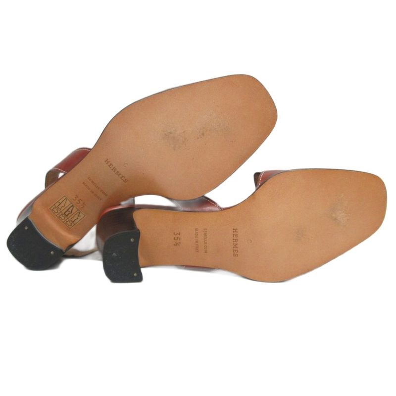 Hermes Leather Suring Back Sandals H Logo Mules Brown 35 1 2 Ibo84