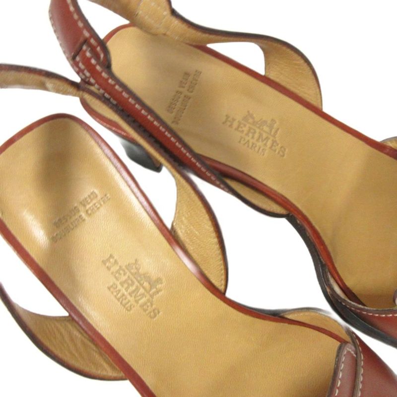Hermes Leather Suring Back Sandals H Logo Mules Brown 35 1 2 Ibo84