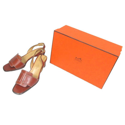 Hermes Leather Suring Back Sandals H Logo Mules Brown 35 1 2 Ibo84