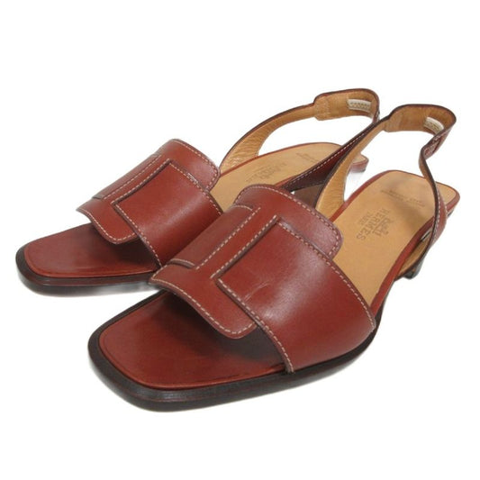 Hermes Leather Suring Back Sandals H Logo Mules Brown 35 1 2 Ibo84
