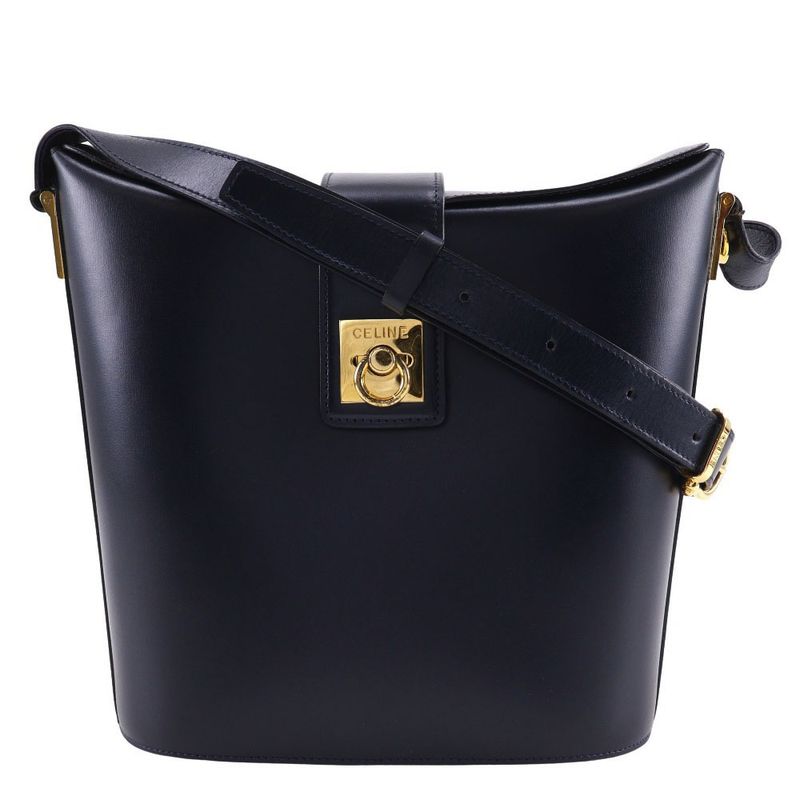 Celine Old Celine Vintage Calf Black Women's Shoulder Bag
