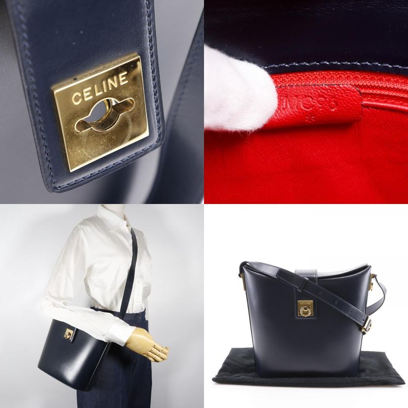 Celine Old Celine Vintage Calf Black Women's Shoulder Bag