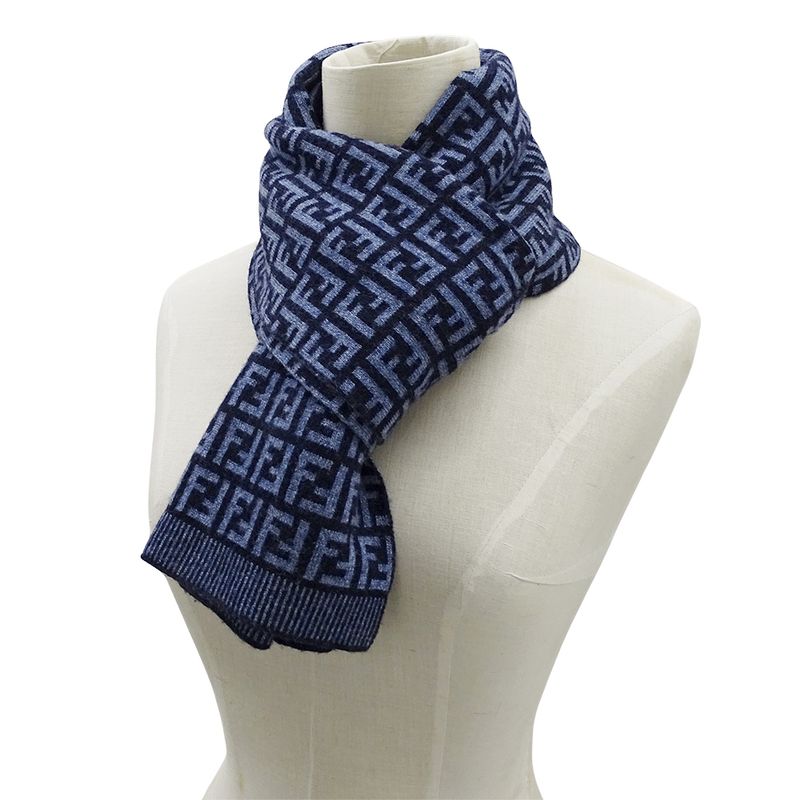 Fendi Scarf Women Men Brand Zucca Wool Blue Navy Warm Autumn Winter Fashionable