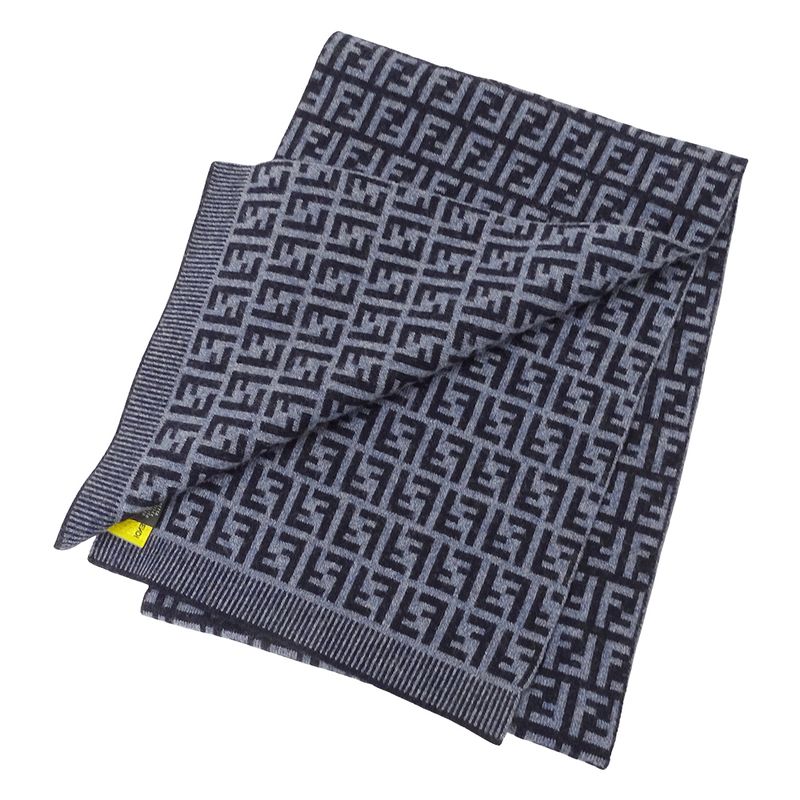 Fendi Scarf Women Men Brand Zucca Wool Blue Navy Warm Autumn Winter Fashionable