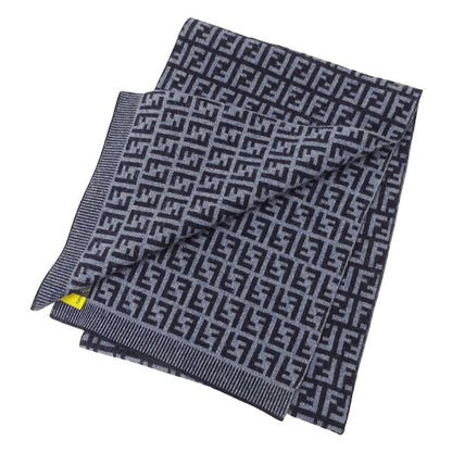 Fendi Scarf Women Men Brand Zucca Wool Blue Navy Warm Autumn Winter Fashionable