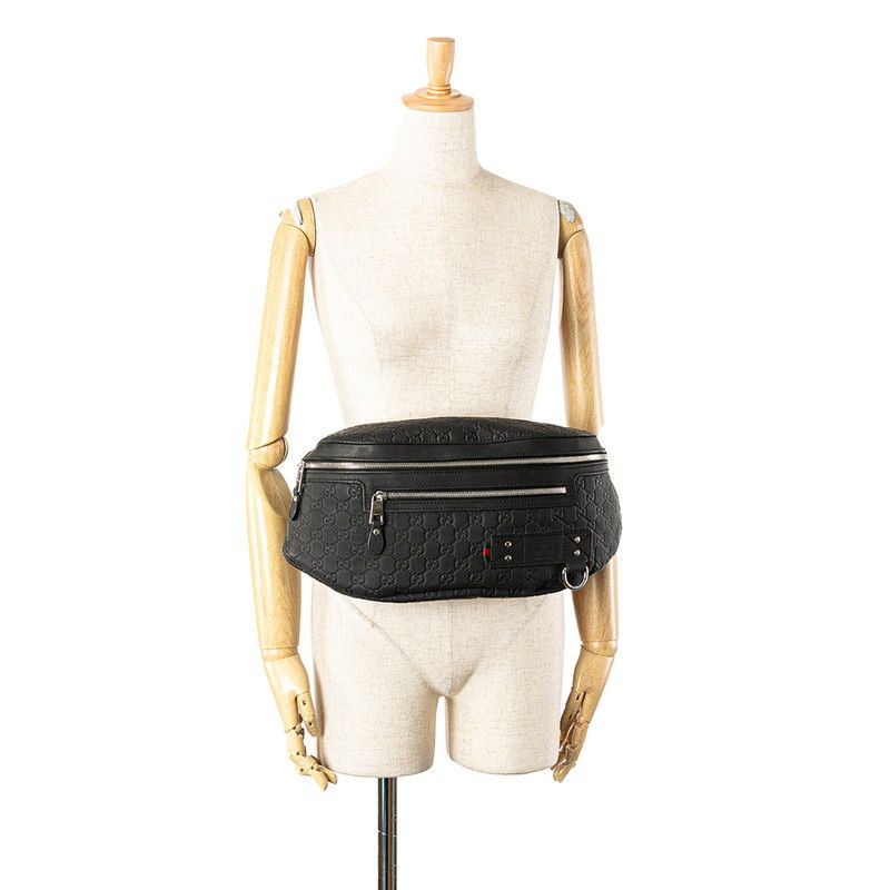 Guccissima Body Bag Waist Bag 246409 Black Leather Rubber Men's Gucci
