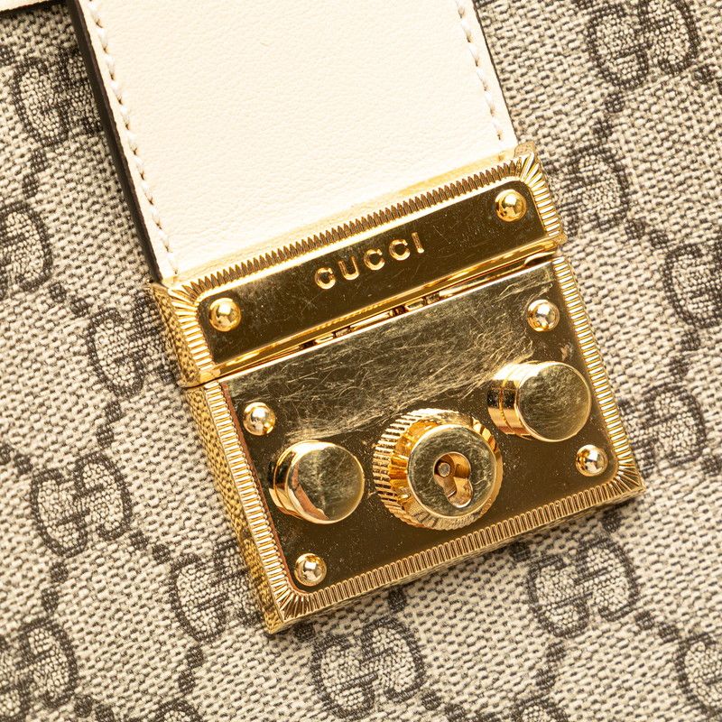 Gucci GG Supreme Padlock Medium Chain Tote Shoulder Bag 479197 Beige White PVC