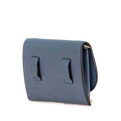 Dior Saddle Chain Shoulder Wallet Blue Gray Leather Women's Dior
