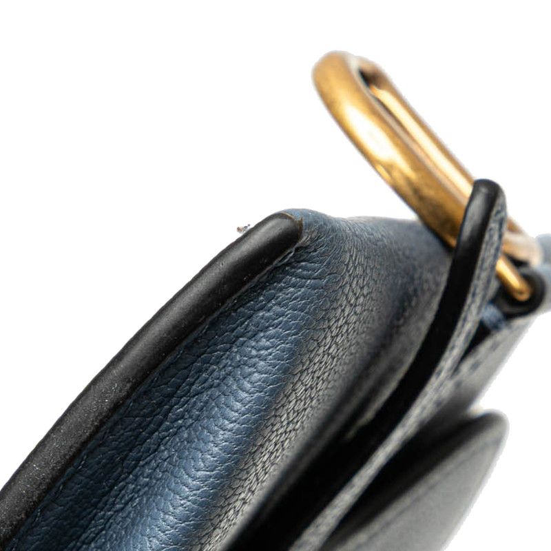 Dior Saddle Chain Shoulder Wallet Blue Gray Leather Women's Dior
