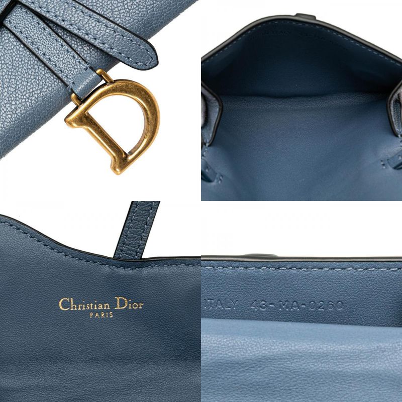 Dior Saddle Chain Shoulder Wallet Blue Gray Leather Women's Dior
