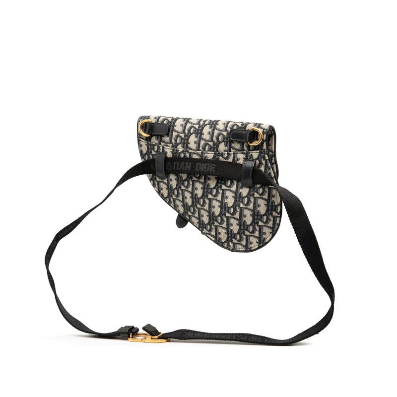 Dior Oblique Saddle Body Bag Waist Bag Navy Beige Canvas Leather Women's Dior