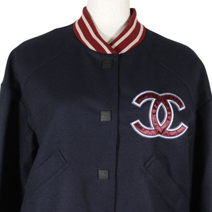 Chanel Baseball Stadium Jacket Sport Line 04P P23442 Wool Navy Blue Women's