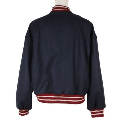 Chanel Baseball Stadium Jacket Sport Line 04P P23442 Wool Navy Blue Women's