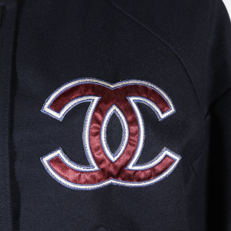 Chanel Baseball Stadium Jacket Sport Line 04P P23442 Wool Navy Blue Women's