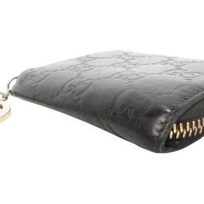 Gucci Shimmer Coin Case Coin Purse Card Case Leather Round Zipper GG Black