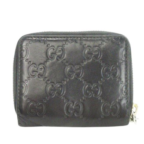 Gucci Shimmer Coin Case Coin Purse Card Case Leather Round Zipper GG Black