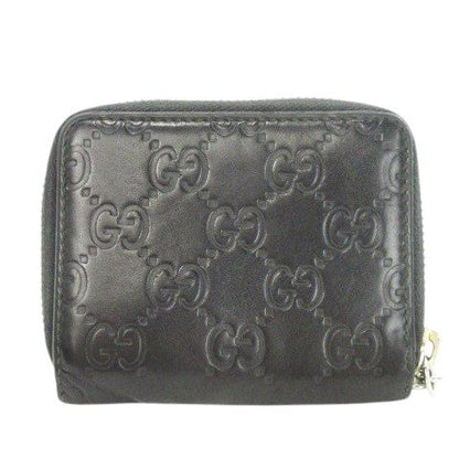 Gucci Shimmer Coin Case Coin Purse Card Case Leather Round Zipper GG Black