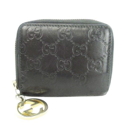 Gucci Shimmer Coin Case Coin Purse Card Case Leather Round Zipper GG Black