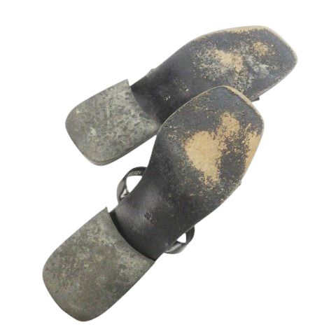 Gucci Flat Sandals Mules Square Toe Leather G Logo 36 23.0cm (9.06in) Black