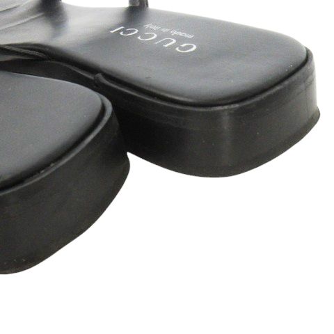 Gucci Flat Sandals Mules Square Toe Leather G Logo 36 23.0cm (9.06in) Black