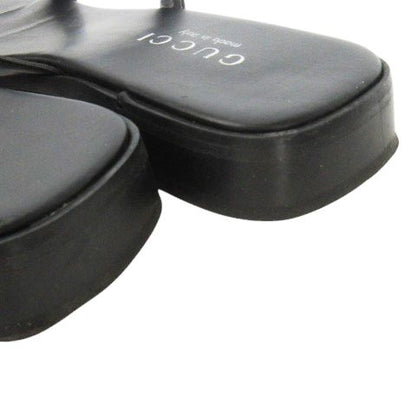 Gucci Flat Sandals Mules Square Toe Leather G Logo 36 23.0cm (9.06in) Black