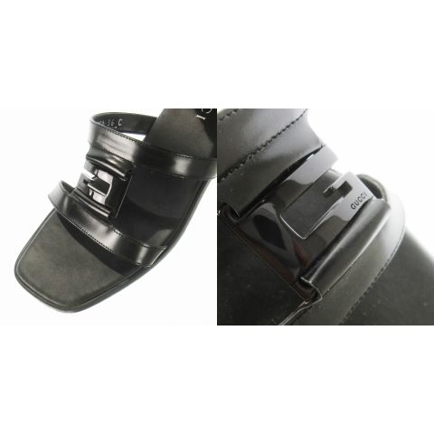 Gucci Flat Sandals Mules Square Toe Leather G Logo 36 23.0cm (9.06in) Black