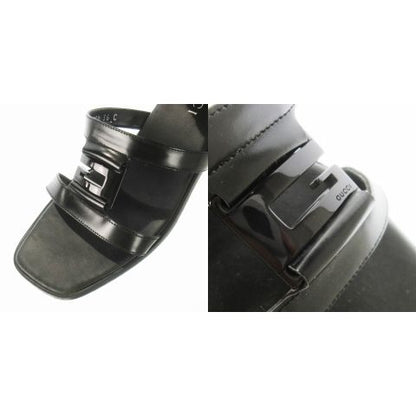 Gucci Flat Sandals Mules Square Toe Leather G Logo 36 23.0cm (9.06in) Black