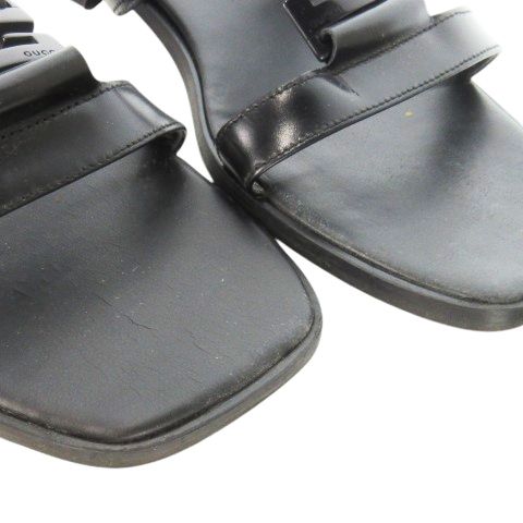 Gucci Flat Sandals Mules Square Toe Leather G Logo 36 23.0cm (9.06in) Black