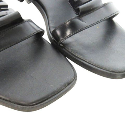 Gucci Flat Sandals Mules Square Toe Leather G Logo 36 23.0cm (9.06in) Black