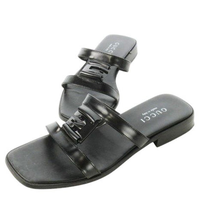 Gucci Flat Sandals Mules Square Toe Leather G Logo 36 23.0cm (9.06in) Black
