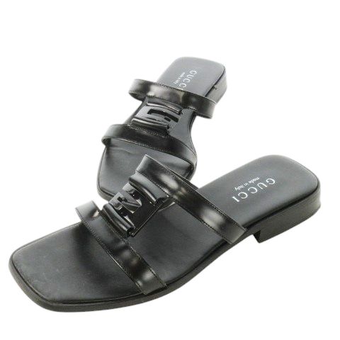 Gucci Flat Sandals Mules Square Toe Leather G Logo 36 23.0cm (9.06in) Black