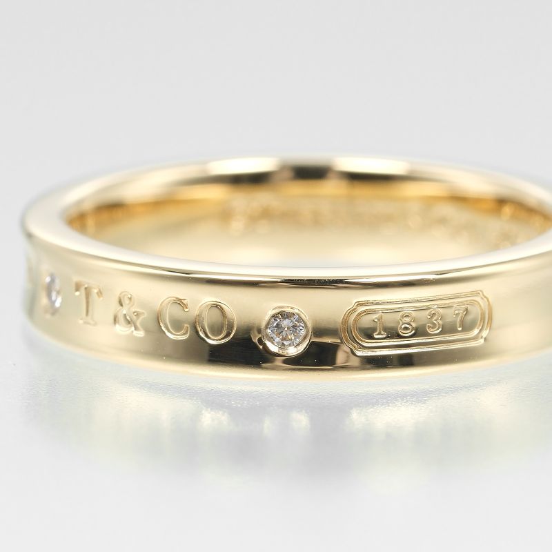 Tiffany & Co 1837 18K Yellow Gold And 2P Diamonds #15 Ladies 6.6g Ring