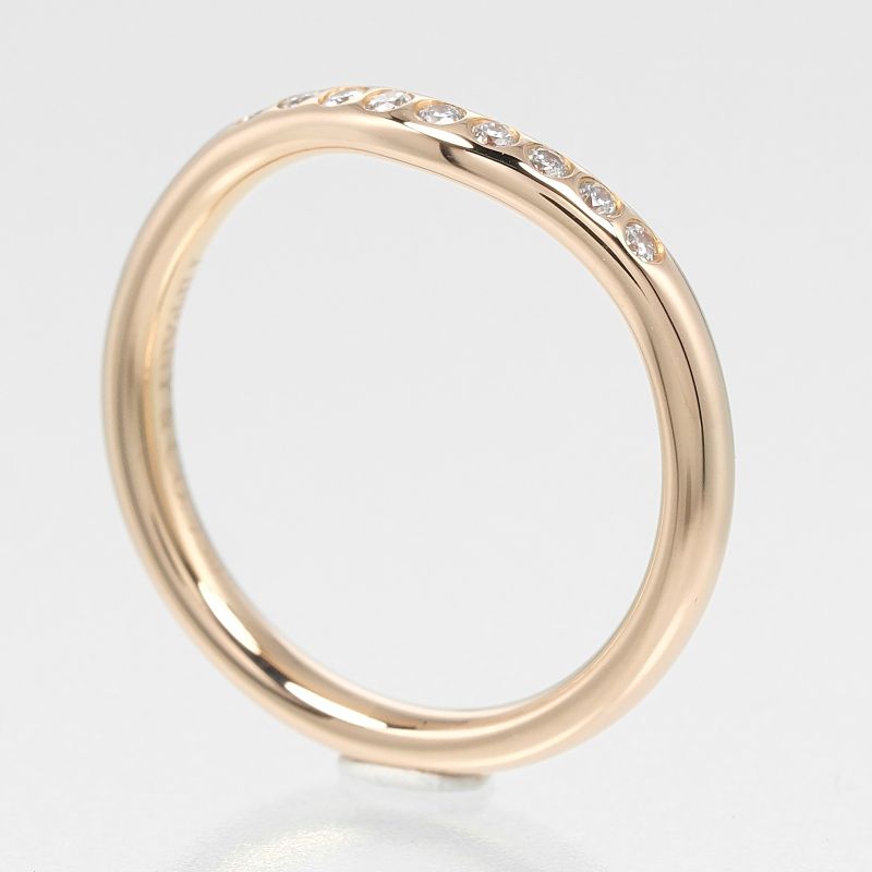 Tiffany & Co Curved Band 18K Pink Gold And 9P Diamonds #5 Ladies 2.2g Ring