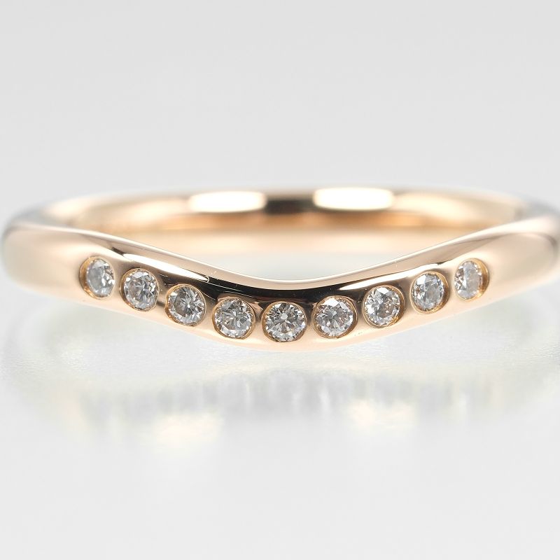 Tiffany & Co Curved Band 18K Pink Gold And 9P Diamonds #5 Ladies 2.2g Ring