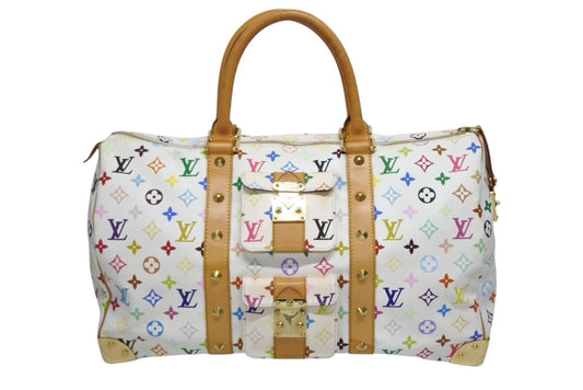 Louis Vuitton Keepall 45 Boston Bag Monogram Multicolor White Takashi Murakami