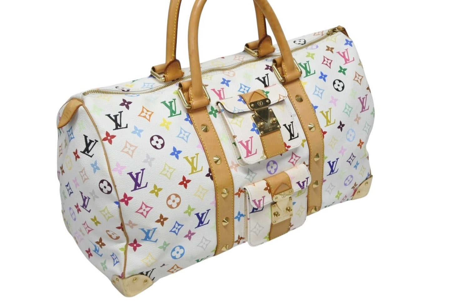 Louis Vuitton Keepall 45 Boston Bag Monogram Multicolor White Takashi Murakami — view 3