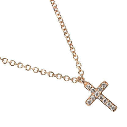 Tiffany & Co Mini Cross 18K Pink Gold And Diamonds Ladies 1.9g Necklace