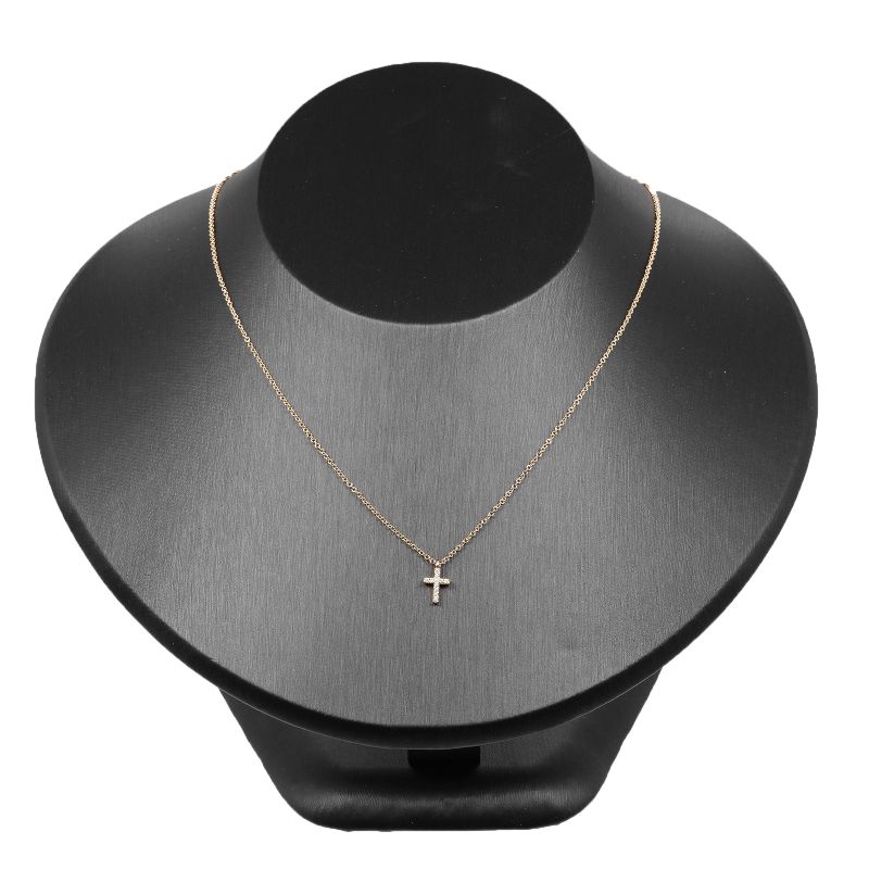 Tiffany & Co Mini Cross 18K Pink Gold And Diamonds Ladies 1.9g Necklace