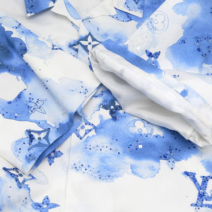 Louis Vuitton Embroidered Water Collar Shirt M Sequined Blue