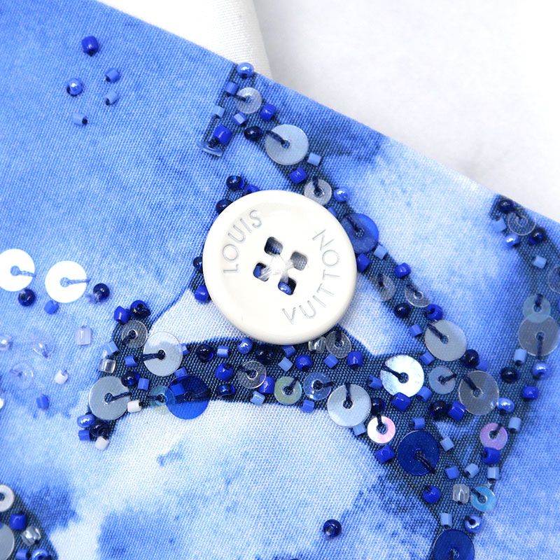 Louis Vuitton Embroidered Water Collar Shirt M Sequined Blue
