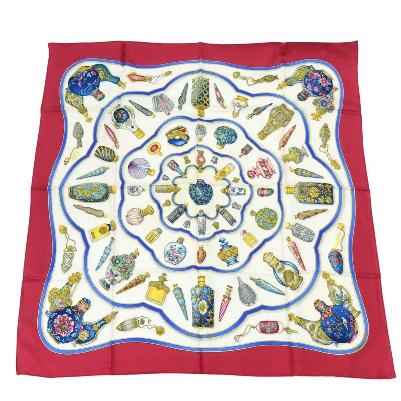 Hermes Scarf Carre 90 Qu Importe Le Flacon Perfume Bottle Silk White Bordeaux