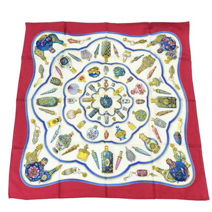 Hermes Scarf Carre 90 Qu Importe Le Flacon Perfume Bottle Silk White Bordeaux