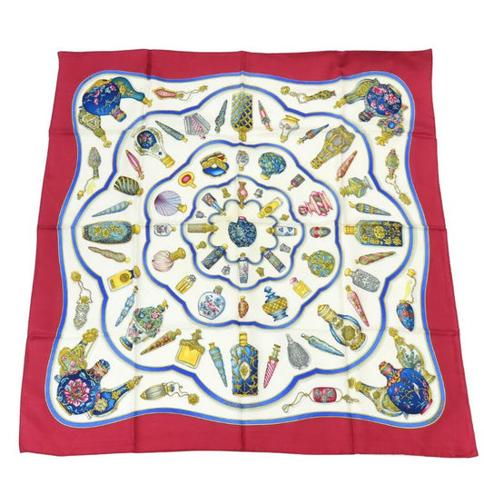 Hermes Scarf Carre 90 Qu Importe Le Flacon Perfume Bottle Silk White Bordeaux