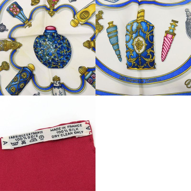 Hermes Scarf Carre 90 Qu Importe Le Flacon Perfume Bottle Silk White Bordeaux